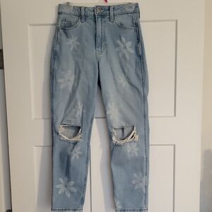 Hollister Light Blue Floral Distressed Jeans